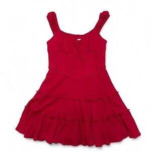 Aeropostale Red tiered dress tie front cap sleeves smocked back, shorts pockets